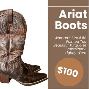 Ariat Dark Brown Boots with Turquoise Embroidery